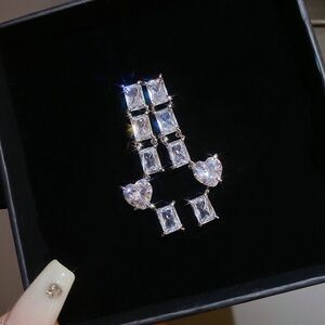 Sparkling Clear CZ Heart & Princess Cut Dangle Earrings - Women Jewelry